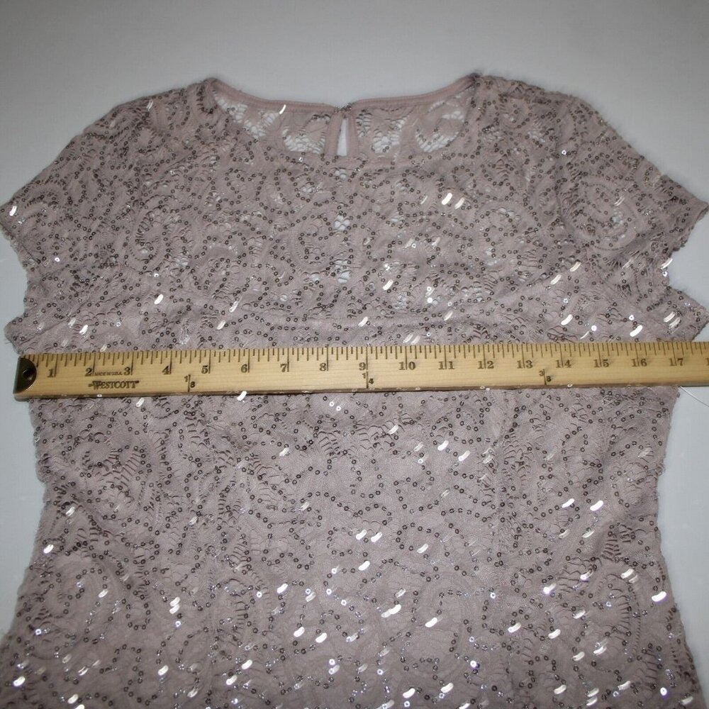 Dress Barn Sz 10 Mauve Lavender Silver Sequin Lined Eyelets Nylon Dress - Picture 10 of 16